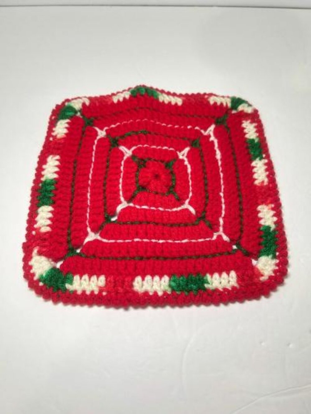 Handmade Thick Crochet Knitted Potholders Hot Pads Vintage Christmas Red Green